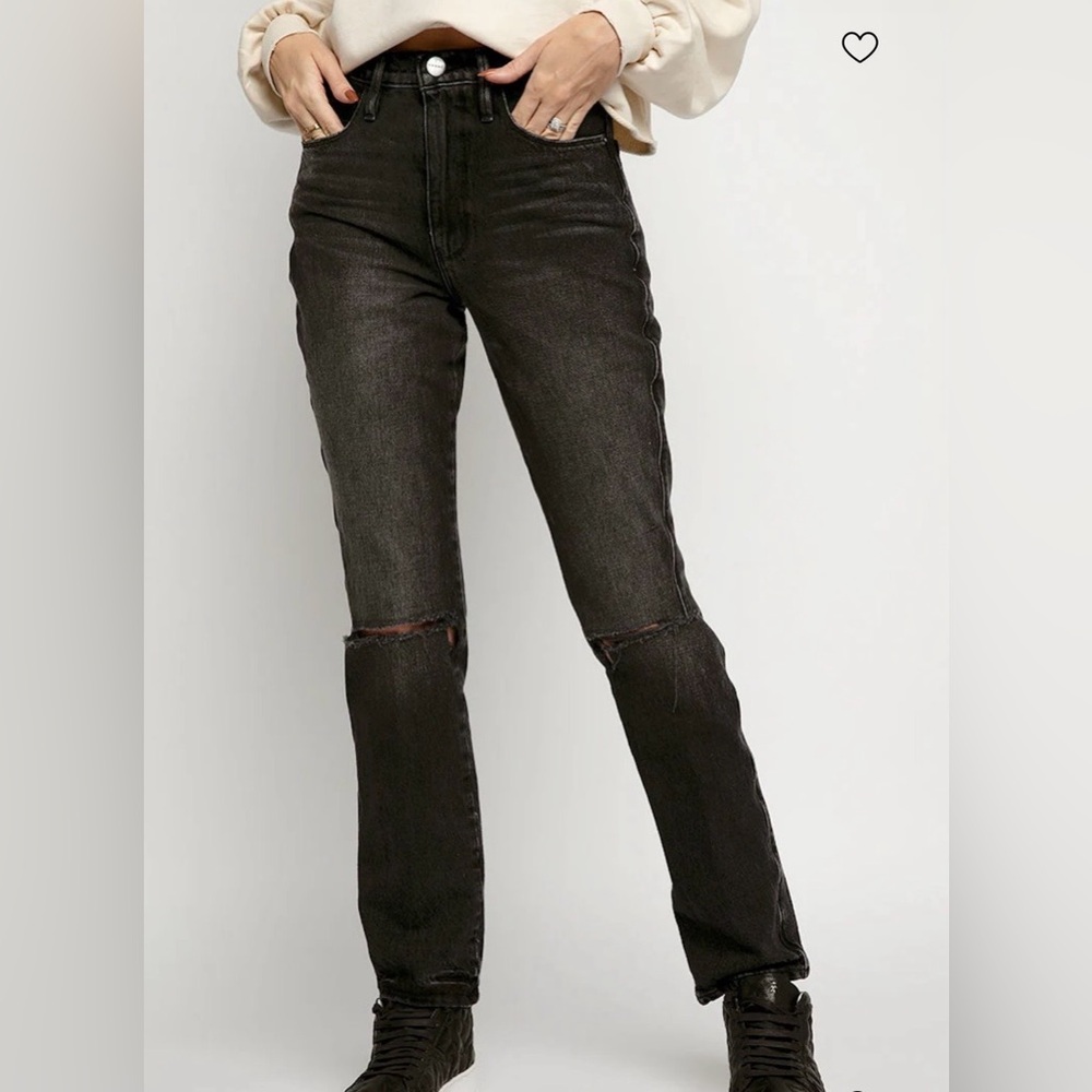 NWT FRAME LE SYLVIE High Rise Straight Fit Coated Black Jeans Size 28